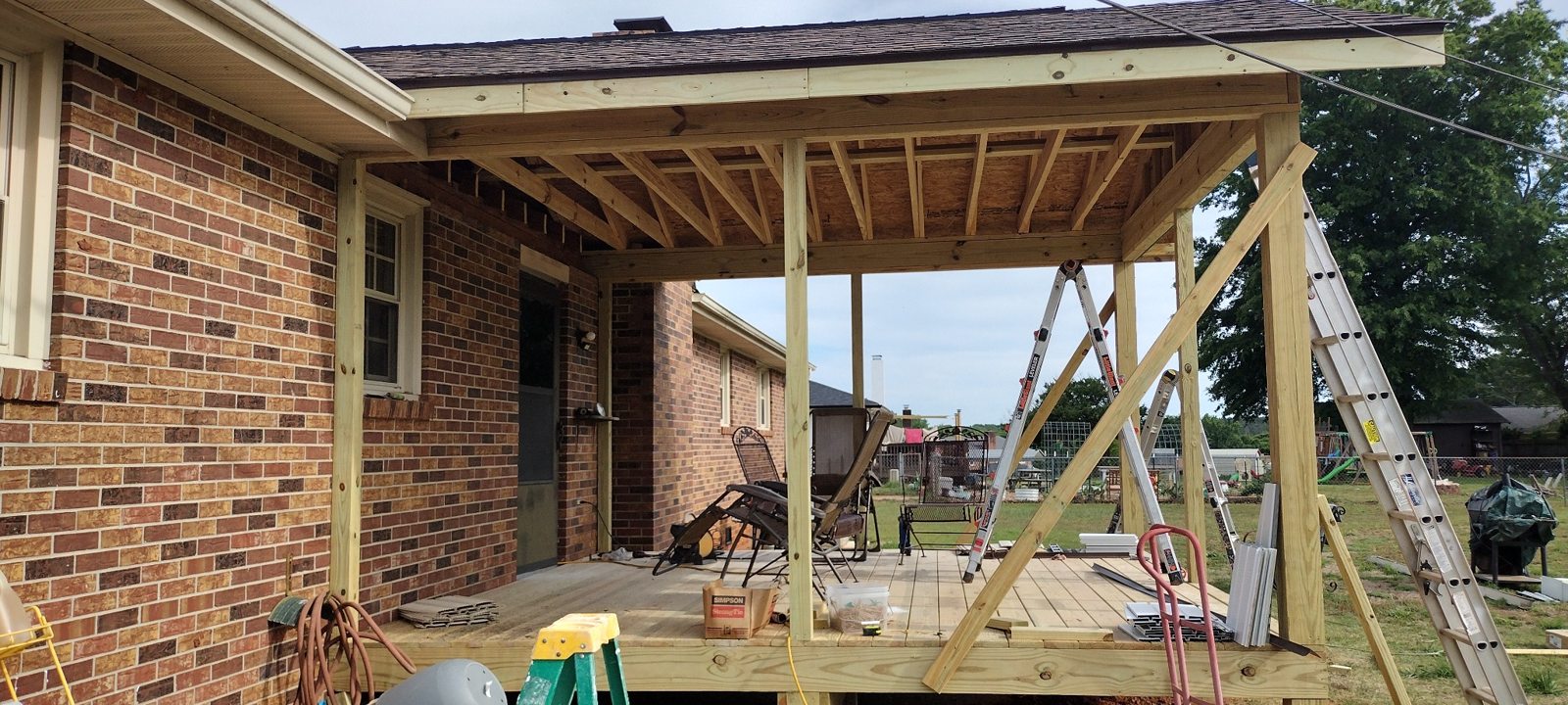 Covered deck during construction